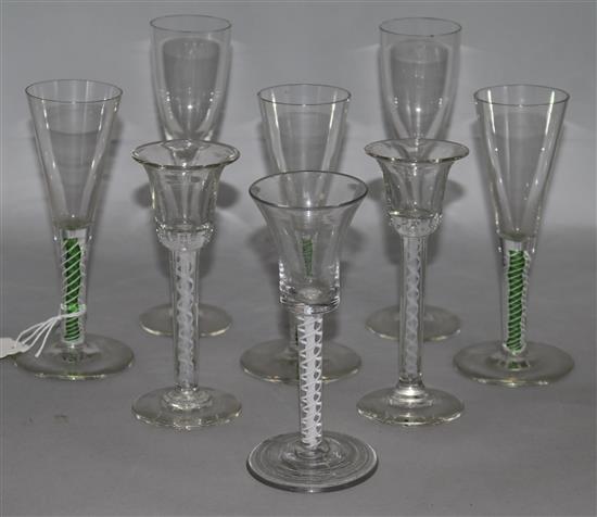 Eight assorted Georgian style twist stem glasses, largest 8in.